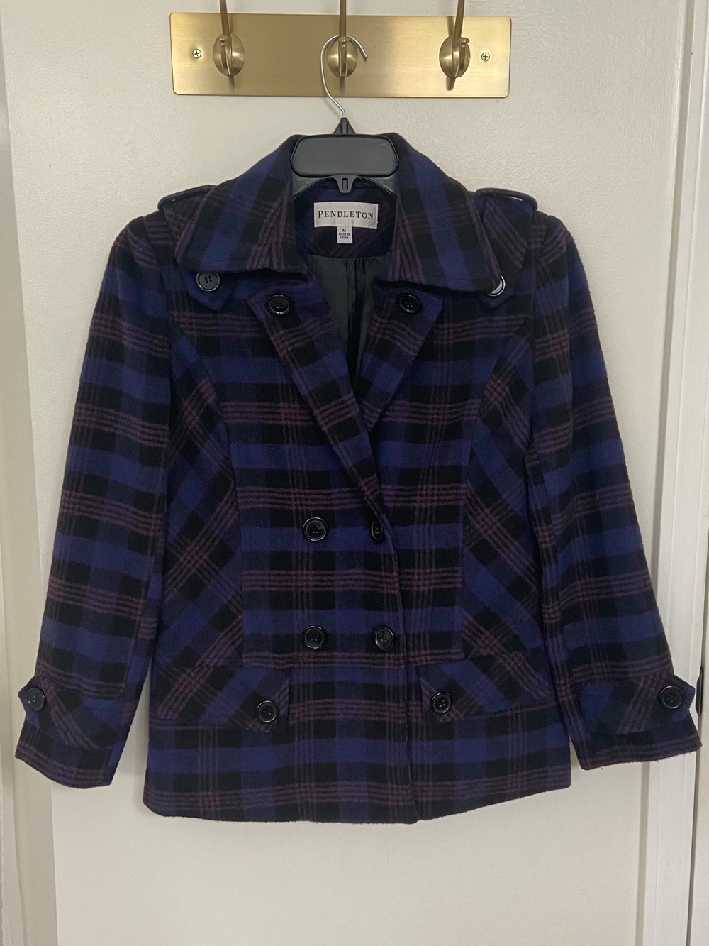 Pendleton Women’s Plaid Wool Blend Peacoat Jacket Purple Black Size M